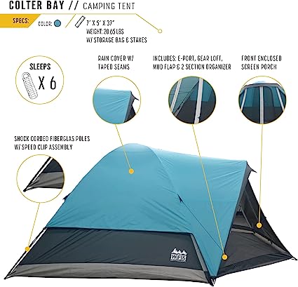 WFS 12x8 Colter Bay 6-Person Camping Tent | Teal/Gray