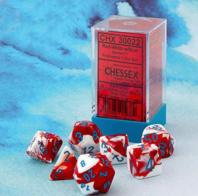 Chessex Lab Dice 3: Gemini 7Pc Red-White/Blue