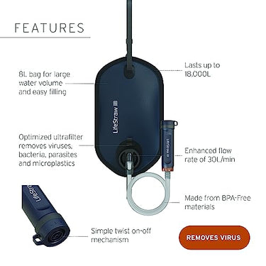 LifeStraw Peak Series – Gravity Water Purifier System with 8L Bag and Hanging Strap 8L Blue