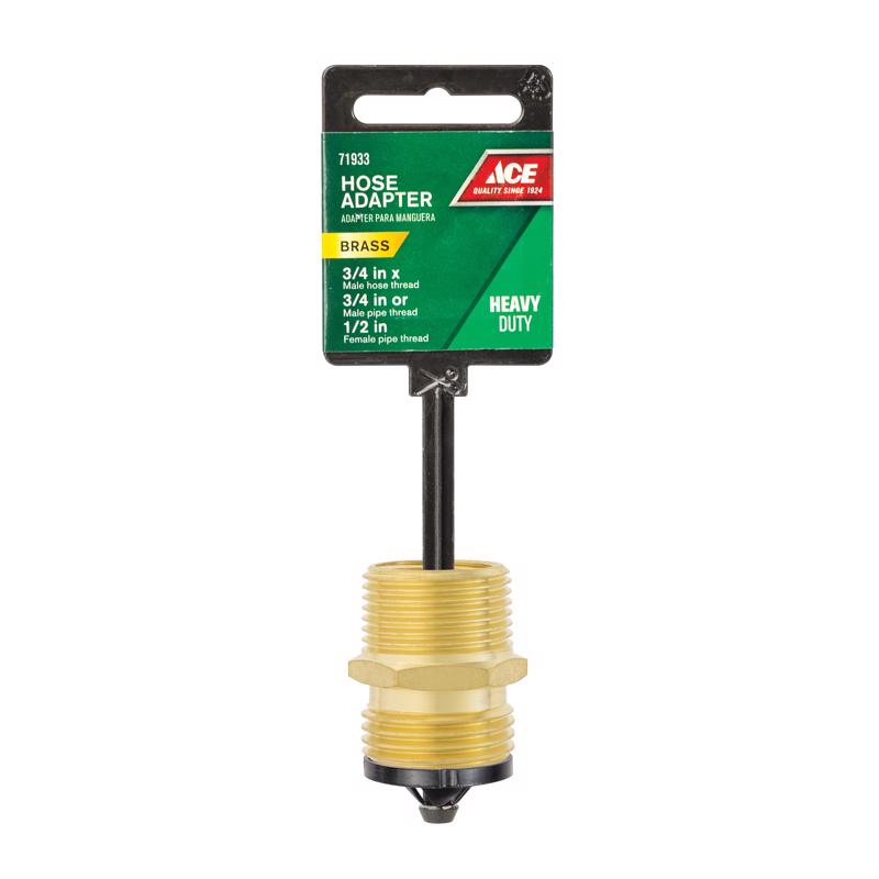 Load image into Gallery viewer, Ace 3/4 in. MHT x 3/4 in. MPT x 1/2 in. FPT in. Brass Threaded Hose Adapter
