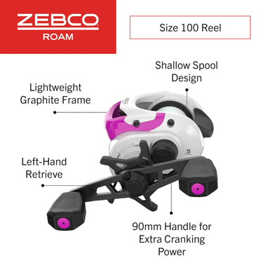Zebco 202 6'6" Left-Handed Spincast Fishing Rod Combo (Pink)