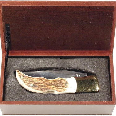 Ruko 2-1/2-Inch Blade Folding Knife with Plain Edge Genuine Deer Horn Handle