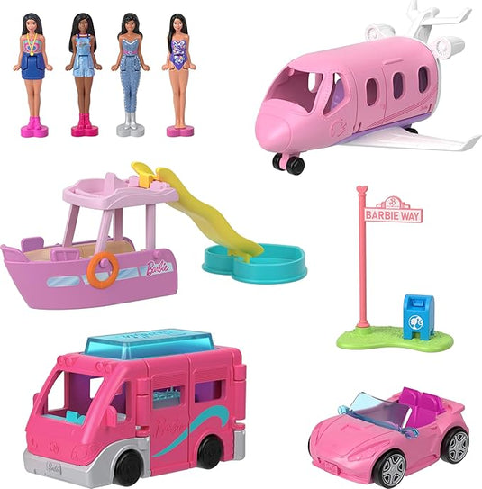 Barbie Mini Barbieland 4-Pack Doll & Vehicle Set, 4 1.5-Inch Dolls & 4 Iconic Toy Vehicles
