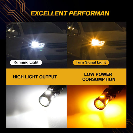 AUXBEAM T25 3157 3156 LED FRONT TURN SIGNAL & DRL LIGHT BULBS 300% HIGH BRIGHTNESS DUAL COLOR SWITCHBACK WHITE & AMBER | 2 BULBS