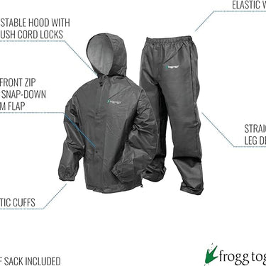 Frogg Toggs Men's Pro Lite Rain Suit (Carbon) Size SM/MD