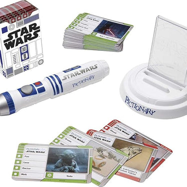 Mattel Games Pictionary Air Star Wars Family Game for Kids & Adults with R2-D2 Light Pen and Themed Picture Clue Cards