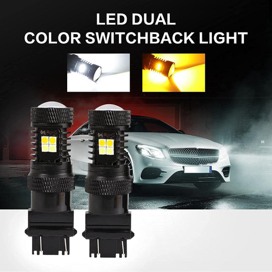 AUXBEAM T25 3157 3156 LED FRONT TURN SIGNAL & DRL LIGHT BULBS 300% HIGH BRIGHTNESS DUAL COLOR SWITCHBACK WHITE & AMBER | 2 BULBS