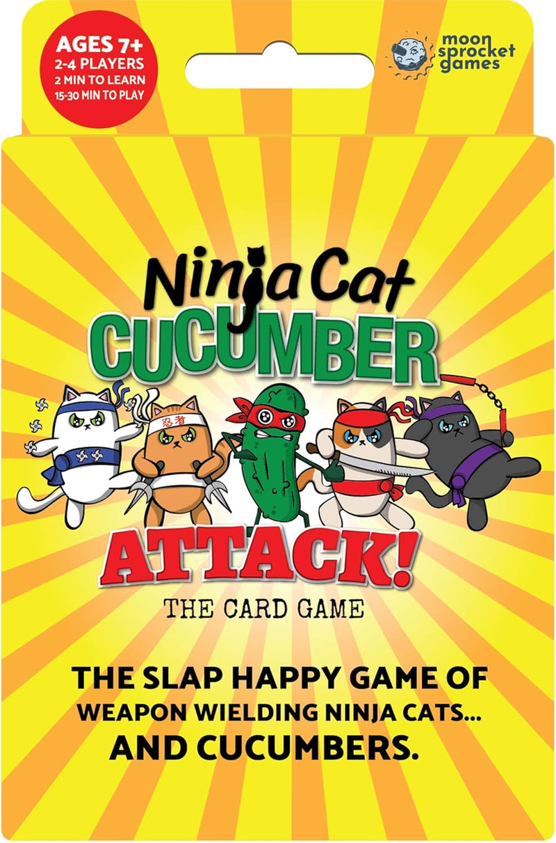 Load image into Gallery viewer, Ninja Cat Cucumber Attack! Card Game - Fast-Paced Slap-Happy Game of Weapon-Wielding Ninja Cats, Fun for Family Game Night, Ages 5+, 2-4 Players, 13-30 Minute Playtime, Made
