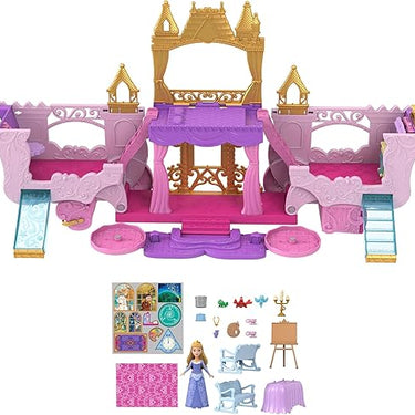 Disney Princess Carriage To Castle Transforming Playset With Aurora Small Doll