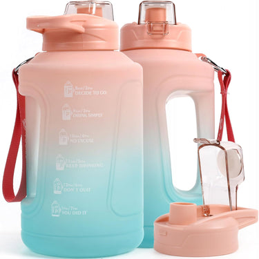 50oz/1.5 Liter Sports Water Bottle with Wide Mouth and Handle, Motivational Time Marker, BPA Free Water Jug - Ideal for Gym and Outdoor Activities, Stylish in Pink and Green Gradient (1 Water Bottle per Purchase)