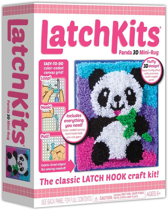 LatchKits — 3D Panda — Classic Latch Hook Craft Activity Kit — Make a Colorful Mini Rug — for Ages 6+
