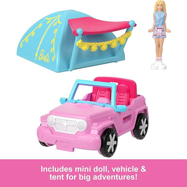 Barbie Mini Barbieland Doll & Vehicle Set With 1.5-Inch Doll, Color-Change Suv & Tent Accessory