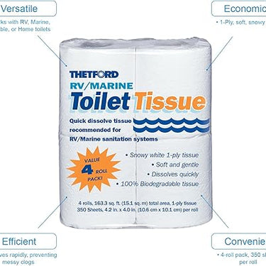 Thetford RV/ Marine Toilet Tissue 1-Ply 4 Pack