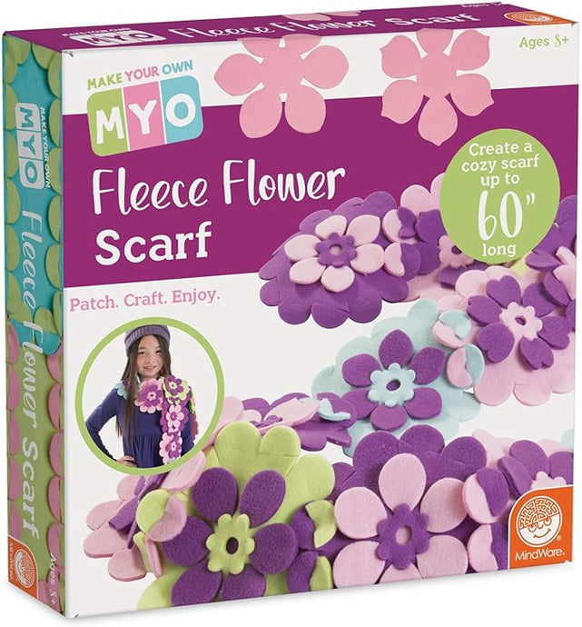 MindWare Make Your Own Fleece Flower Scarf – Cute & usable DIY Craft for Girls & Teens – Make a 60” Long Fleece Scarf with Slot & tab Method – No Sewing Required