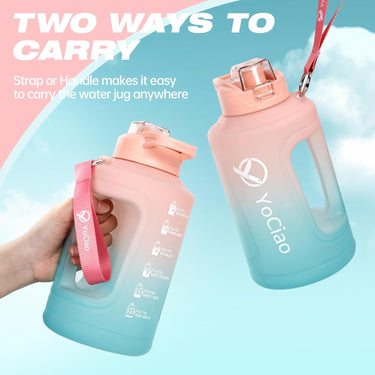 50oz/1.5 Liter Sports Water Bottle with Wide Mouth and Handle, Motivational Time Marker, BPA Free Water Jug - Ideal for Gym and Outdoor Activities, Stylish in Pink and Green Gradient (1 Water Bottle per Purchase)