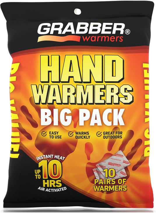 Grabber Hand Warmers - Long Lasting Safe Natural Odorless Air Activated Warmers - Up to 7 Hours of Heat - 10 Pairs,one color