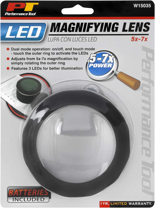 Performance Tool W15035 Dual Mode 5x-7x Magnifying LED Lighted Inspection Mirror with Touch Activation