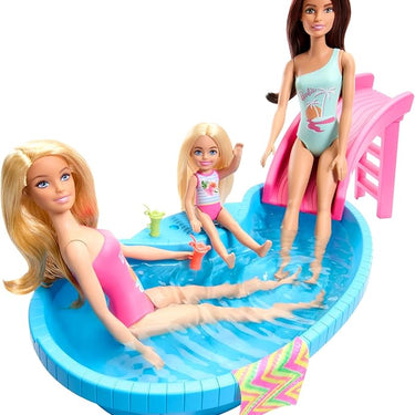 Barbie Doll And Pool Playset, Blonde With Pool, Slide, Towel And Drink Accessories