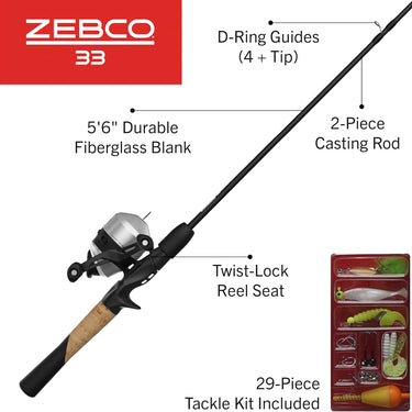 Zebco 33 5'6" Spincast 2-Piece Fishing Rod Combo Kit