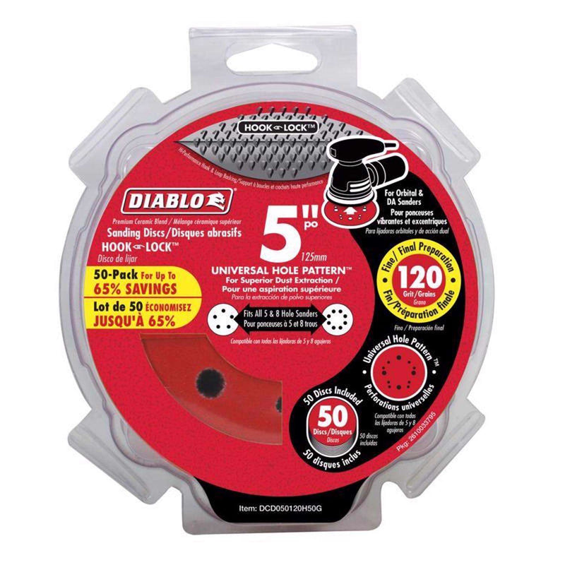 Load image into Gallery viewer, Diablo 5 in. Ceramic Blend Hook and Lock Sanding Disc 120 Grit Medium 50 pk
