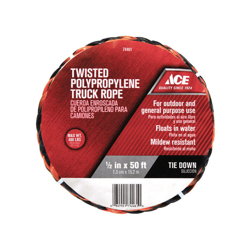 Ace 1/2 in. D X 50 ft. L Black/Orange Twisted Poly Truck Rope – The ...