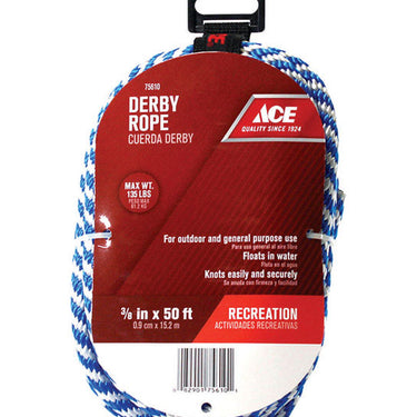Ace 3/8 in. D X 50 ft. L Blue/White Solid Braided Poly Derby Rope
