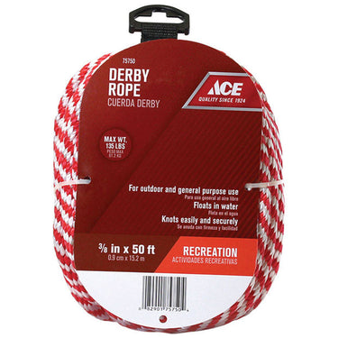 Ace 3/8 in. D X 50 ft. L Red/White Solid Braided Poly Derby Rope