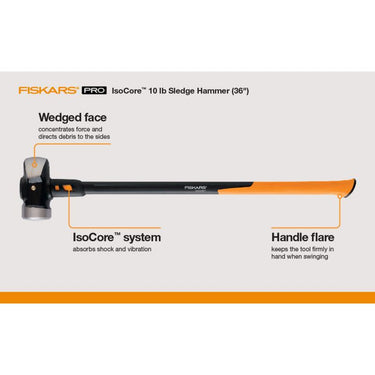 Fiskars IsoCore 10 lb Steel Sledge Hammer 36 in. Fiberglass Handle