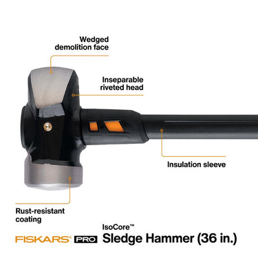 Fiskars IsoCore 10 lb Steel Sledge Hammer 36 in. Fiberglass Handle