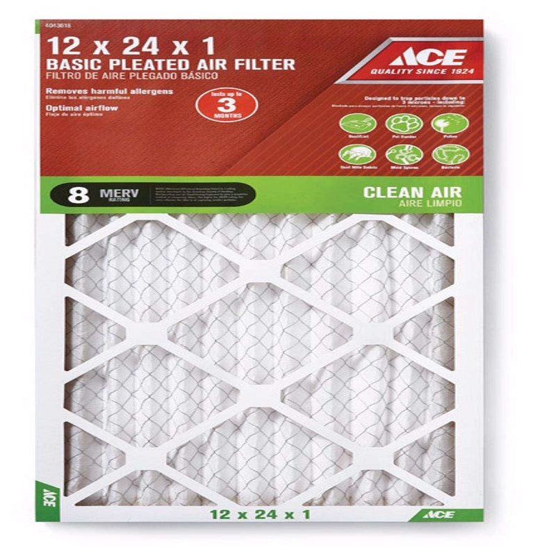 Load image into Gallery viewer, Ace 12 in. W X 24 in. H X 1 in. D Synthetic 8 MERV Pleated Air Filter 1 pk
