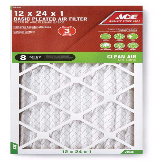 Ace 12 in. W X 24 in. H X 1 in. D Synthetic 8 MERV Pleated Air Filter 1 pk