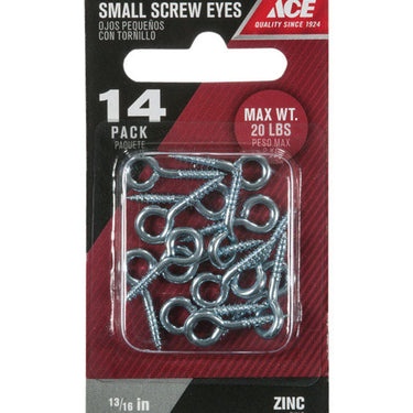 Ace 3/32 in. D X 13/16 in. L Zinc-Plated Steel Screw Eye 20 lb. cap. 14 pk