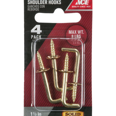 Ace Small Polished Brass Green Brass 1.5 in. L Shoulder Hook 8 lb 4 pk