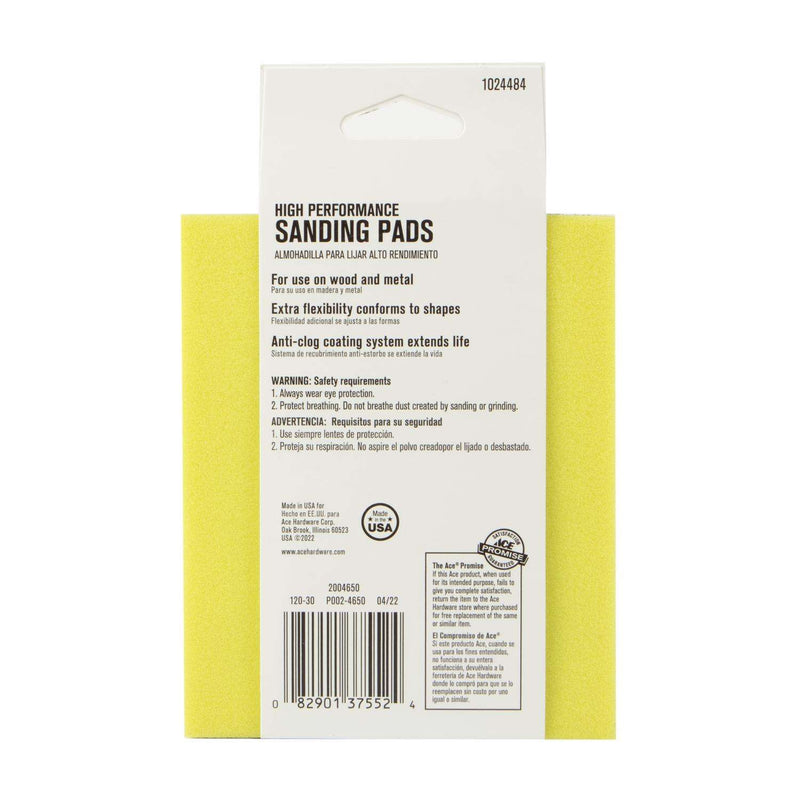 Load image into Gallery viewer, Ace 5.5 in. L X 4.5 in. W X .25 in. 220 Grit Extra Fine Contour Hand Sanding Pad
