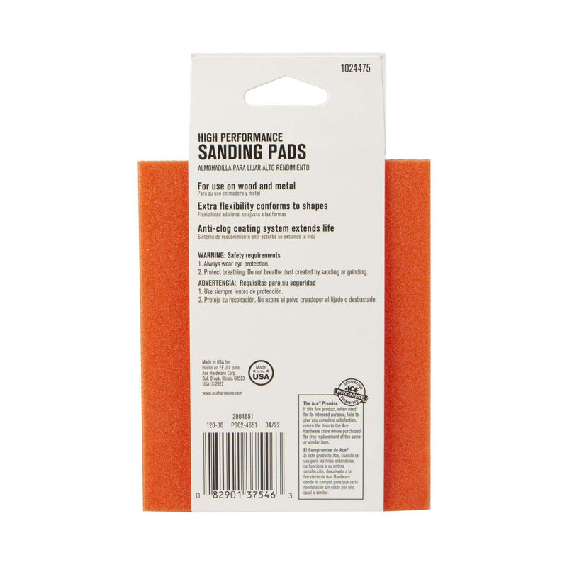 Load image into Gallery viewer, Ace 5.5 in. L X 4.5 in. W X .25 in. 120 Grit Fine Contour Hand Sanding Pad
