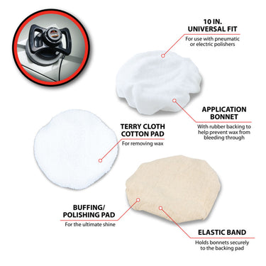 Performance Tool 3 pc. 10" Polishing Bonnets