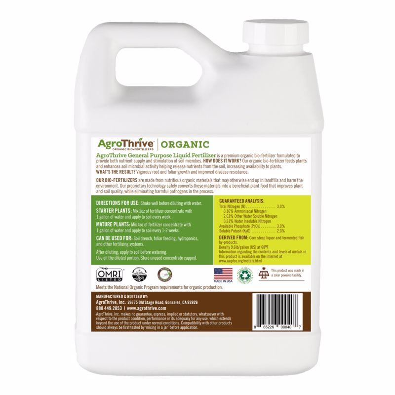 Load image into Gallery viewer, AgroThrive Organic Everything that Grows 3-3-2 General Purpose Fertilizer 32 oz
