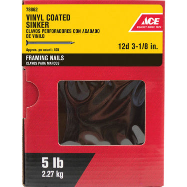 Ace 12D 3-1/8 in. Sinker Vinyl Steel Nail Checkered Head 5 lb