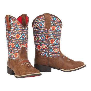 Twister Girl's Cowboy Boot (Brown & Light Blue Geometric) Size 5