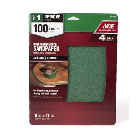 Ace 11 in. L X 9 in. W 100 Grit Aluminum Oxide All Purpose Sandpaper 4 pk