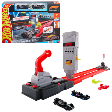 Hot Wheels Formula 1 Grid Start track set with start tower, red launcher lever, two F1 cars and its box