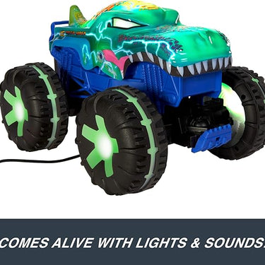 Hot Wheels Monster Trucks 1:15 Scale MEGA-Wrex Alive Remote-Control Vehicle, Battery-Powered RC With Interactive Lights & Sounds