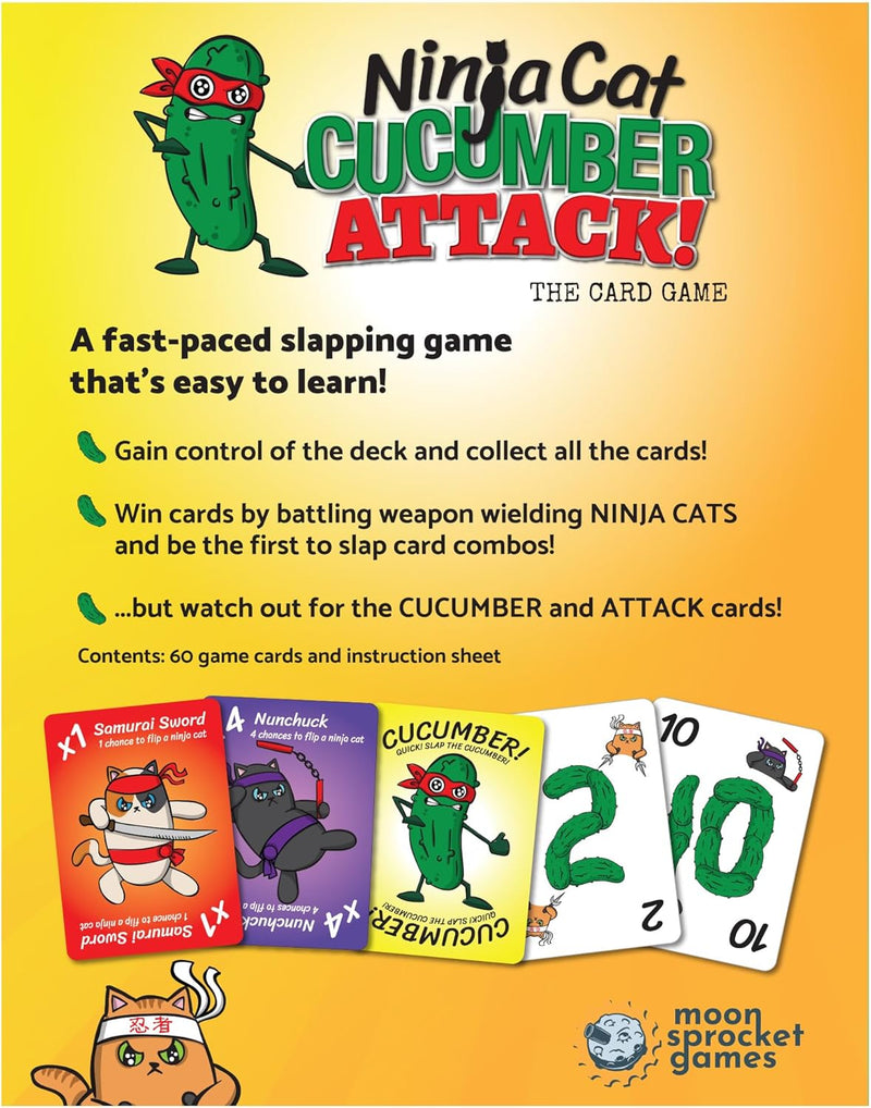 Load image into Gallery viewer, Ninja Cat Cucumber Attack! Card Game - Fast-Paced Slap-Happy Game of Weapon-Wielding Ninja Cats, Fun for Family Game Night, Ages 5+, 2-4 Players, 13-30 Minute Playtime, Made
