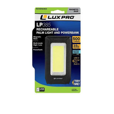 LuxPro Bright 500 Lumen Rechargeable Magnetic Power Bank Palm Light