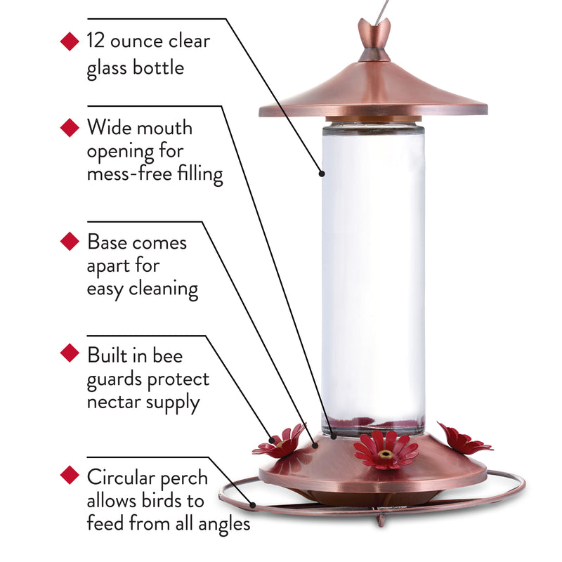Load image into Gallery viewer, Perky-Pet Hummingbird 12 oz Copper/Glass Nectar Feeder 4 ports
