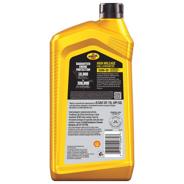 Pennzoil Full Synthetic 0W-20 High Mileage Motor Oil 1 qt 1 pk