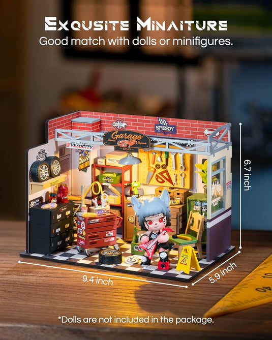 Rolife DIY Miniature House Kit Garage Workshop, Build 1/20 Mini House Building Kit with LED Craft Kits for Aduls Gifts for Him Her Kids