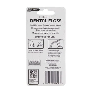 Back of the Rite Aid waxed dental floss 2 pack card