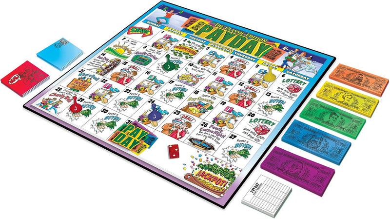 Load image into Gallery viewer, The Game of Pay Day With Popular 1970&#39;s Artwork by Winning Moves Games USA, where Players Make and Spend Money for Fun, for 2-4 Players, Ages 8+
