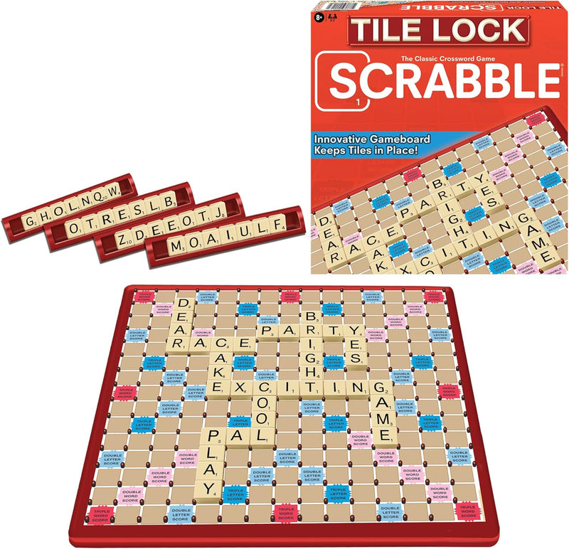 Load image into Gallery viewer, Tile Lock Scrabble by Winning Moves Games USA, Innovative Gameboard &quot;Locks&quot; Tiles In Place, for 2 to 4 Players, Ages 8 and Up
